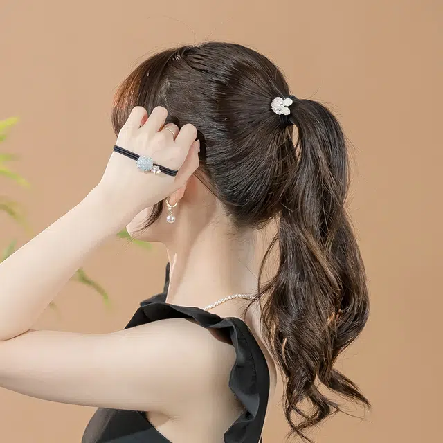 沂茹 时尚森系精致小众设计感文艺甜美浅粉蓝碎钻兔子+星星双韩系小清新减龄气质 合金 头绳 女款