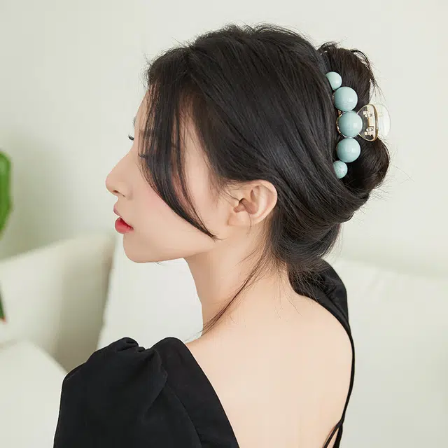 沂茹 少女感珠珠发夹鲨鱼夹低丸子头抓夹后脑勺盘发发抓发卡头饰配饰女款