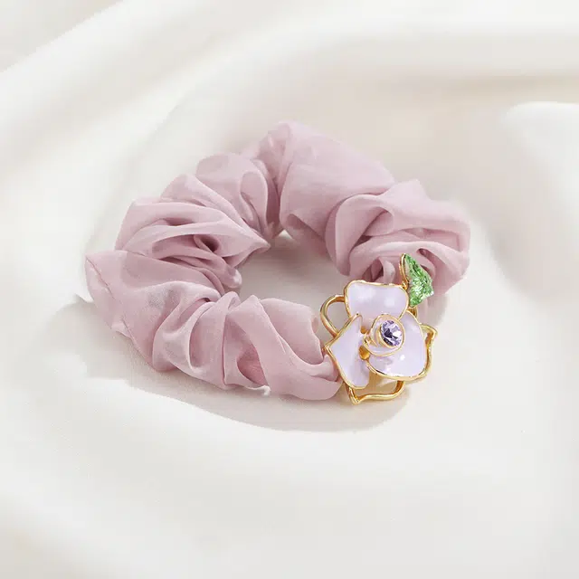 沂茹 氛围感优雅玫瑰花肠圈高弹力马尾丸子头后脑勺挽发造型 发饰发圈皮筋 女款