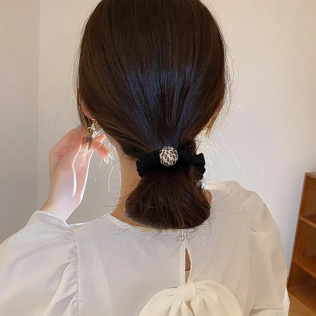 沂茹 豹纹圆珠小肠 高马尾扎发皮筋优雅可爱精致 甜美 发圈 女款