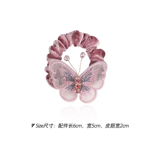 沂茹 秋冬款高级感优雅刺绣蝴蝶发绳马尾扎头盘发皮筯  绒布 发圈 女款