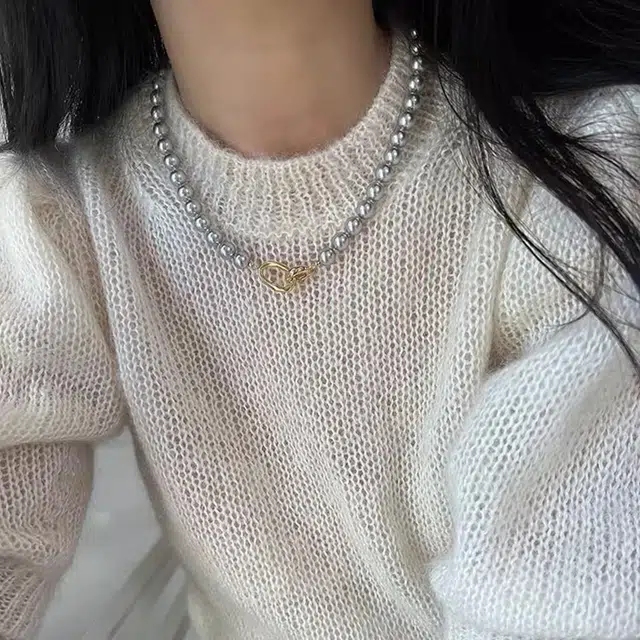 沂茹 高级感优雅轻奢圆珠项链灰色百搭锁骨链法式简约小众颈链女款首饰配饰