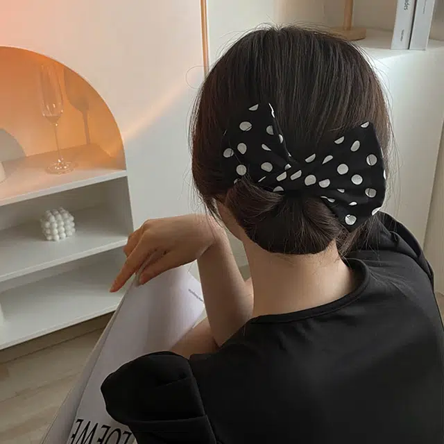 沂茹 韩式高质量波点蝴蝶结玫瑰盘发器发饰 小众精致马尾盘发后脑勺 布艺 发圈 女款
