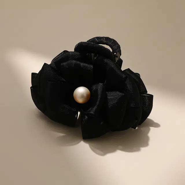 沂茹 高级感复古优雅立体布艺圆珠黑色花朵发抓后脑勺头饰布艺 亚克力 仿珍珠 配件发饰发夹 女款