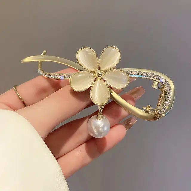 沂茹 法式花朵 扭夹甜美圆珠 后脑勺 发夹 女款
