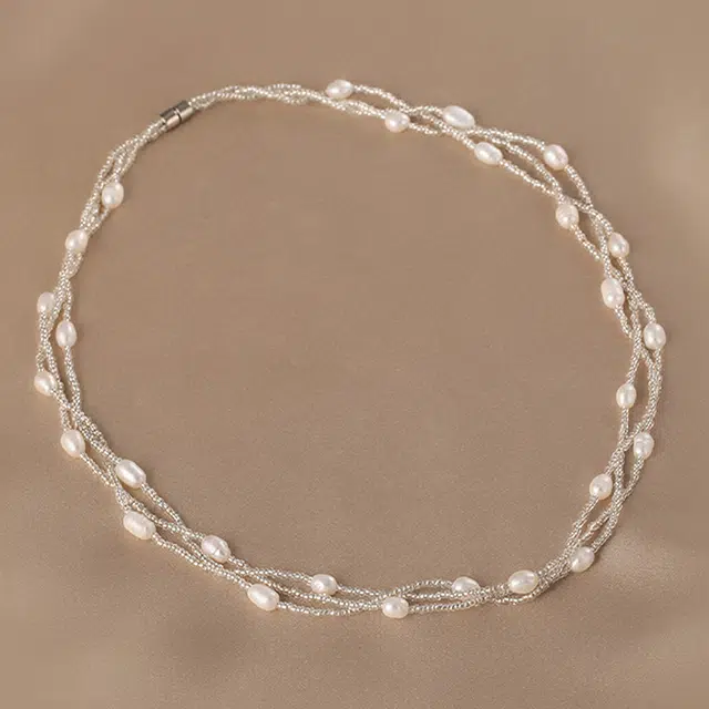 沂茹 法式轻奢淡水珍珠吊坠小众设计多层叠戴锁骨链潮流配饰 串珠 合金 配件首饰项链 女款