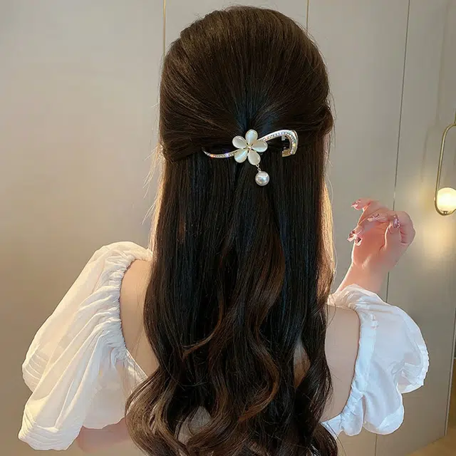 沂茹 法式花朵 扭夹甜美圆珠 后脑勺 发夹 女款