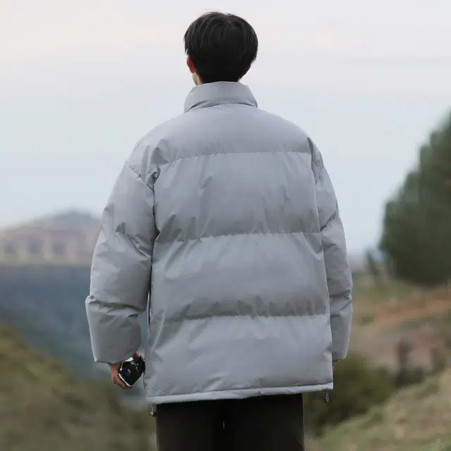 依文 简约高级感休闲百搭立领宽松面包服领口格纹中性风设计感无性别穿搭潮牌保暖廓形小众慵懒风棉服 男女同款