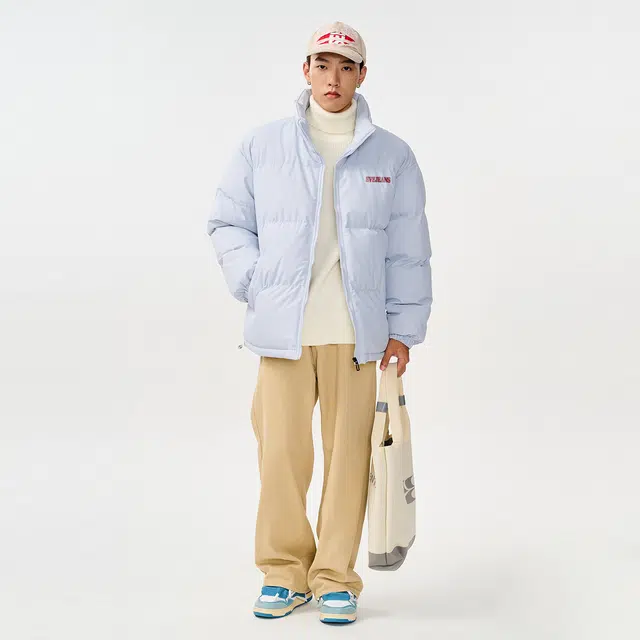 依文 经典基础款简约百搭立领宽松面包服美式中性风抓痕设计感慵懒风棉服 男女同款 黑色