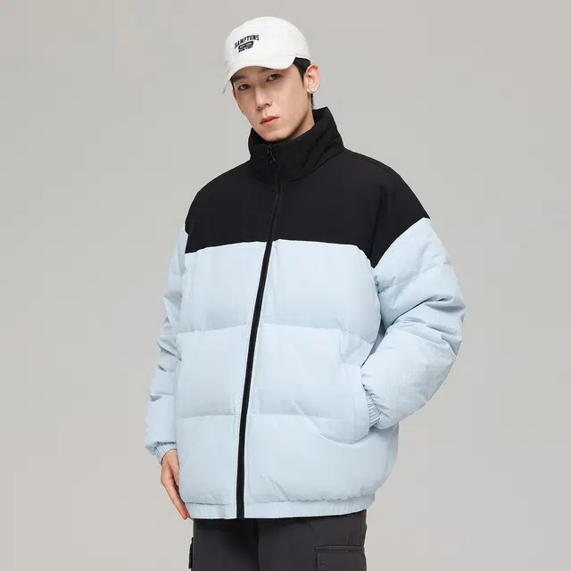 依文 经典暖冬系列简约防寒保暖宽松基础款休闲百搭立领拼色羽绒服 男女同款 白色