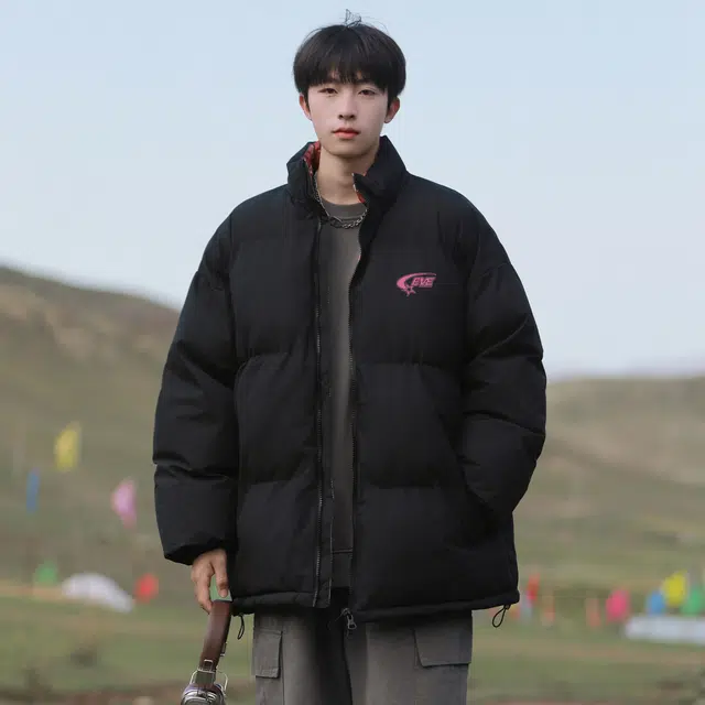 依文 简约高级感休闲百搭立领宽松面包服领口格纹中性风设计感无性别穿搭潮牌保暖廓形小众慵懒风棉服 男女同款