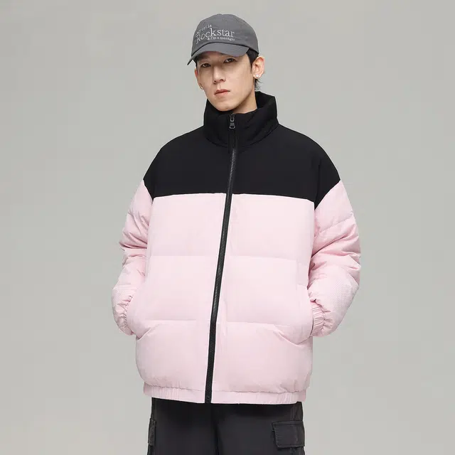 依文 经典暖冬系列简约防寒保暖宽松基础款休闲百搭立领拼色羽绒服 男女同款 白色