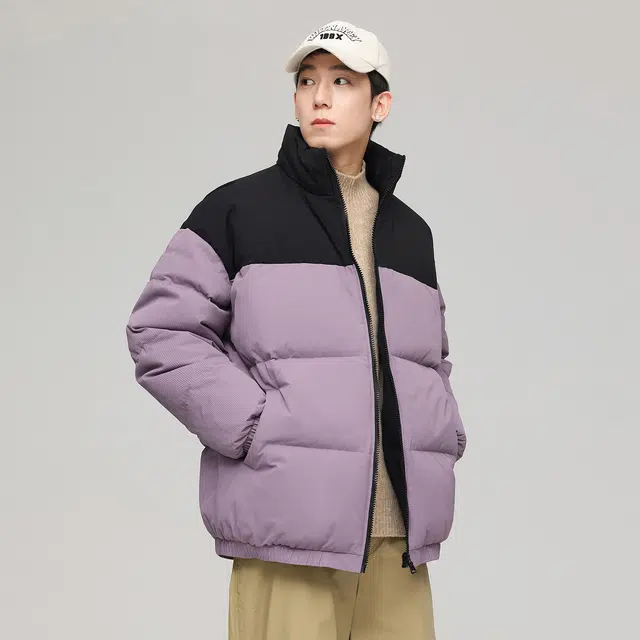 依文 经典暖冬系列简约防寒保暖宽松基础款休闲百搭立领拼色羽绒服 男女同款 白色