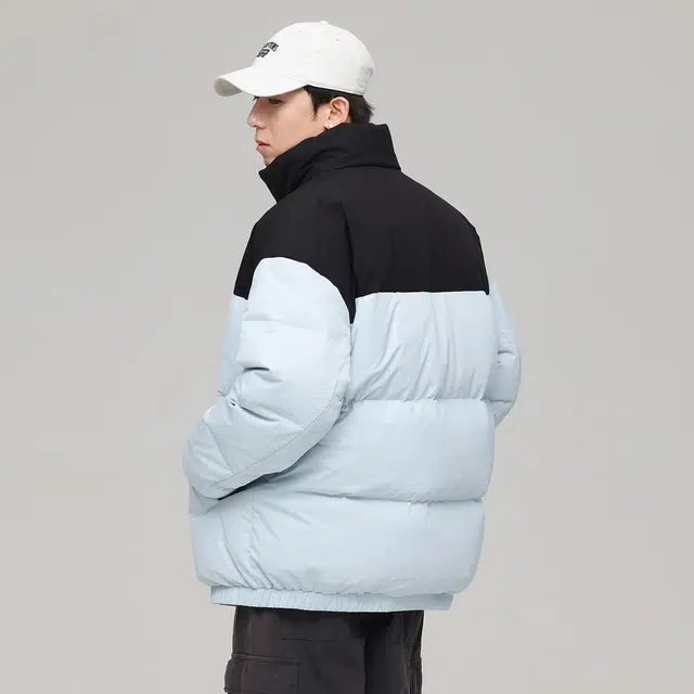 依文 经典暖冬系列简约防寒保暖宽松基础款休闲百搭立领拼色羽绒服 男女同款 白色