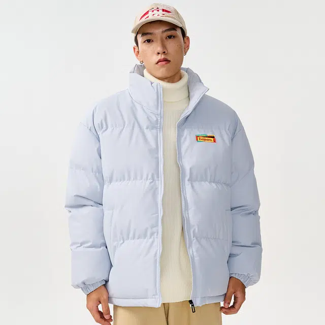 依文 面包服简约纯色休闲宽松防风防寒保暖加厚舒适百搭时尚设计感新元素棉服 男女同款 藏青色