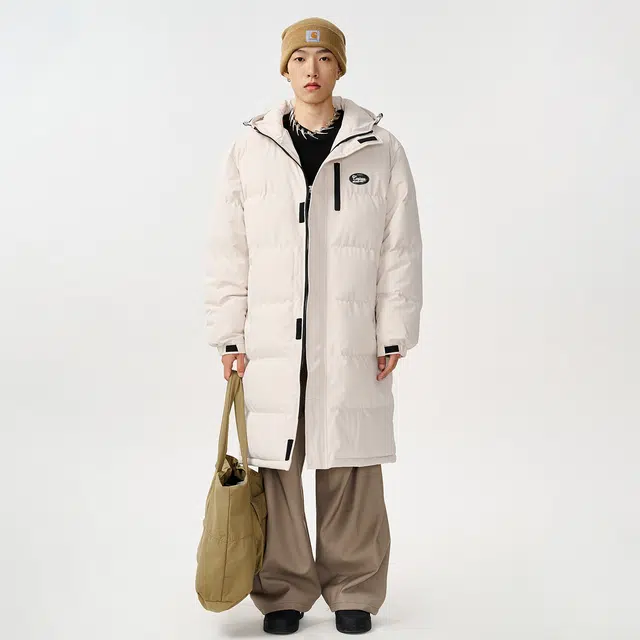 依文 经典连帽中长款面包服休闲百搭中性风简约设计感加厚宽松美式复古高街棉服 男女同款