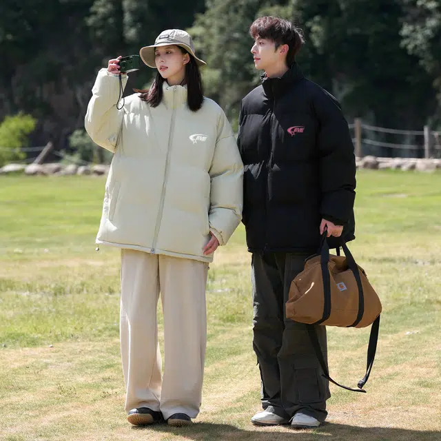 依文 简约高级感休闲百搭立领宽松面包服领口格纹中性风设计感无性别穿搭潮牌保暖廓形小众慵懒风棉服 男女同款