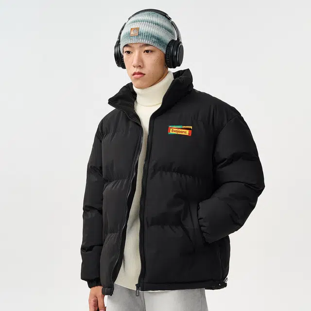 依文 面包服简约纯色休闲宽松防风防寒保暖加厚舒适百搭时尚设计感新元素棉服 男女同款 藏青色
