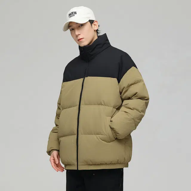 依文 经典暖冬系列简约防寒保暖宽松基础款休闲百搭立领拼色羽绒服 男女同款 白色