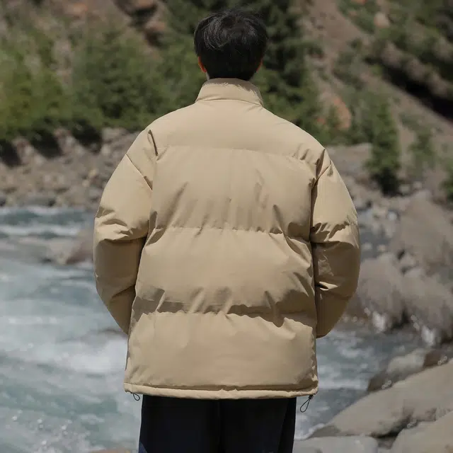 依文 简约高级感休闲百搭立领宽松面包服领口格纹中性风设计感无性别穿搭潮牌保暖廓形小众慵懒风棉服 男女同款