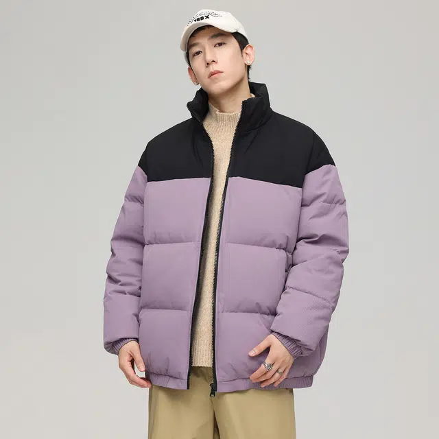 依文 经典暖冬系列简约防寒保暖宽松基础款休闲百搭立领拼色羽绒服 男女同款 白色