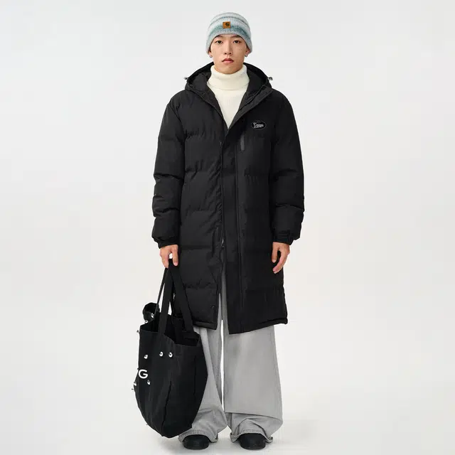 依文 经典连帽中长款面包服休闲百搭中性风简约设计感加厚宽松美式复古高街棉服 男女同款