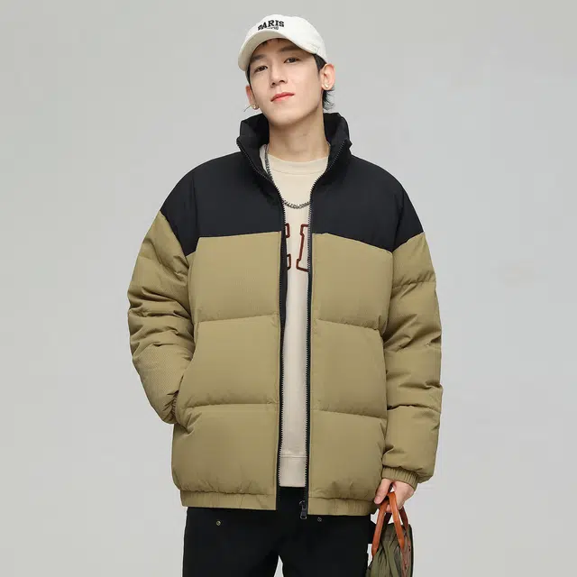 依文 经典暖冬系列简约防寒保暖宽松基础款休闲百搭立领拼色羽绒服 男女同款 白色