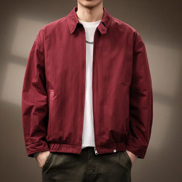 贵色 主题系列 美式复古系列  翻领纯色拉链夹克外套 男款