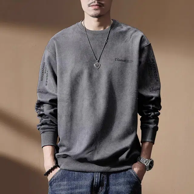 贵色 美式软糯舒适宽松水洗无帽休闲长袖卫衣 男款