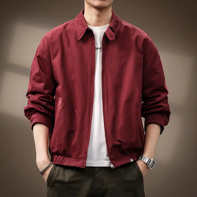 贵色 主题系列 美式复古系列  翻领纯色拉链夹克外套 男款