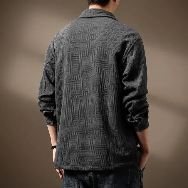 贵色 轻奢多口袋休闲肌理感衬衣高级日系复古华夫格竹节纹针织痞帅风潮长袖衬衫 男女同款