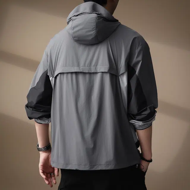 贵色 夏季 高端美式户外出行经典百搭长袖风衣男士青少年学院风撞色拼接口袋休闲连帽外套夹克 宽松 男女同款