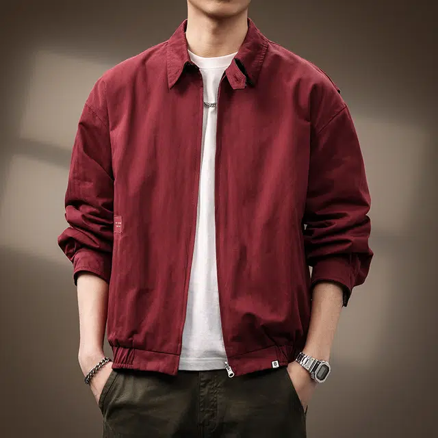 贵色 主题系列 美式复古系列  翻领纯色拉链夹克外套 男款