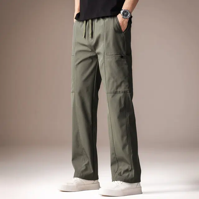 贵色 夏季 户外出行经典百搭潮牌伞兵男士时尚潮流纯色简约拼接口袋设计直筒运动舒适透气垂感阔腿休闲工装裤 宽松 男女同款