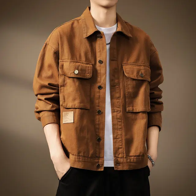 贵色 秋季 美式潮流复古百搭阿美咔叽风重磅潮牌工装牛仔外套男士城市机能日常穿搭休闲硬汉猎装衬衫上衣夹克 宽松型 男女同款