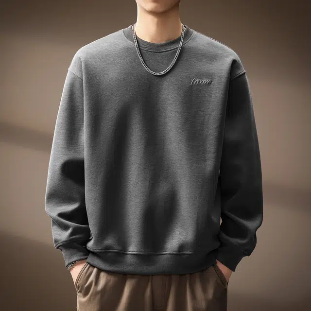 贵色 日系复古潮流百搭重磅圆领长袖潮牌纯色简约风刺绣设计感质感宽松日常出行上衣卫衣 男女同款