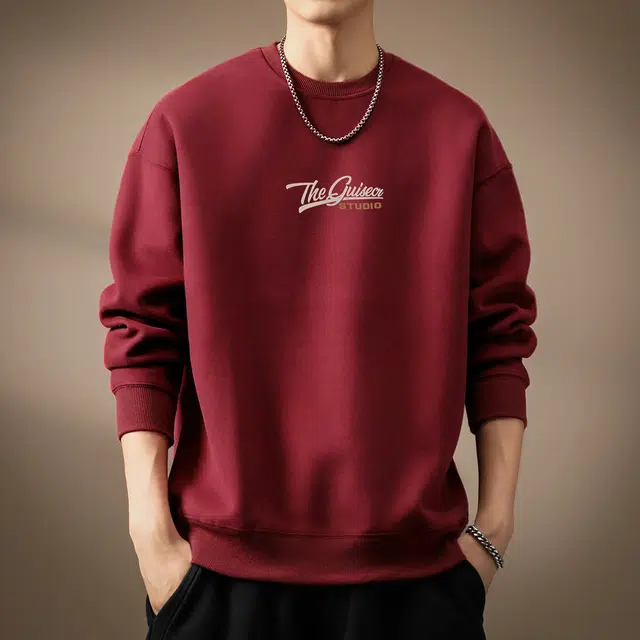 贵色 秋季 时尚潮流百搭美式复古重磅圆领长袖男士潮牌字母印花设计日常出行穿搭休闲上衣衫卫衣 宽松型 男女同款