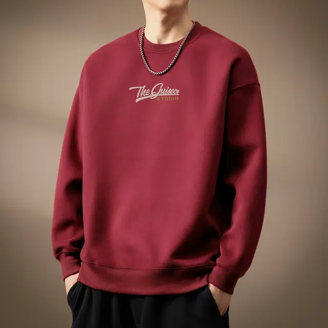 贵色 秋季 时尚潮流百搭美式复古重磅圆领长袖男士潮牌字母印花设计日常出行穿搭休闲上衣衫卫衣 宽松型 男女同款