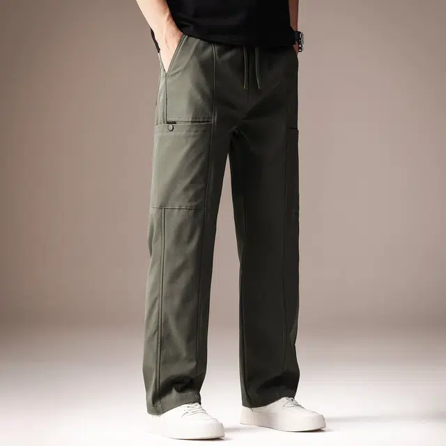 贵色 夏季 户外出行经典百搭潮牌伞兵男士时尚潮流纯色简约拼接口袋设计直筒运动舒适透气垂感阔腿休闲工装裤 宽松 男女同款
