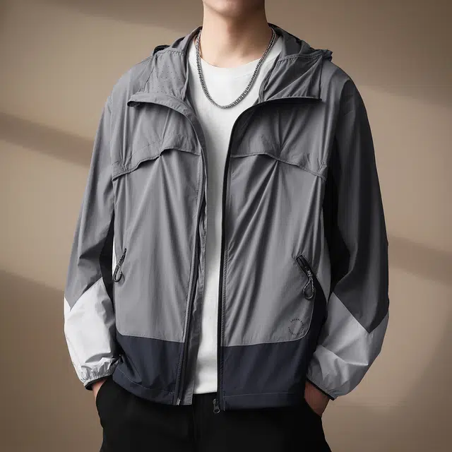 贵色 夏季 高端美式户外出行经典百搭长袖风衣男士青少年学院风撞色拼接口袋休闲连帽外套夹克 宽松 男女同款