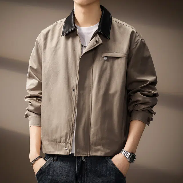 贵色 美式高端潮牌设计感撞色翻领复古休闲城市机松百搭上衣夹克外套 男女同款