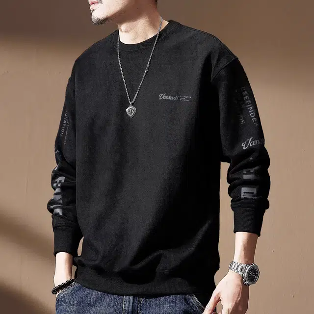 贵色 美式麂皮绒宽松圆领休闲套头落肩卫衣 男款