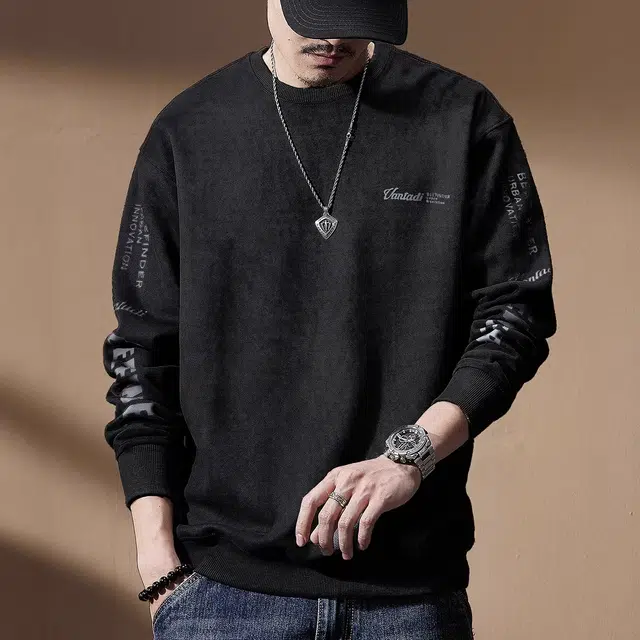 贵色 美式麂皮绒宽松圆领休闲套头落肩卫衣 男款