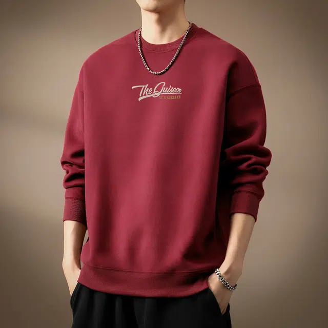 贵色 秋季 时尚潮流百搭美式复古重磅圆领长袖男士潮牌字母印花设计日常出行穿搭休闲上衣衫卫衣 宽松型 男女同款