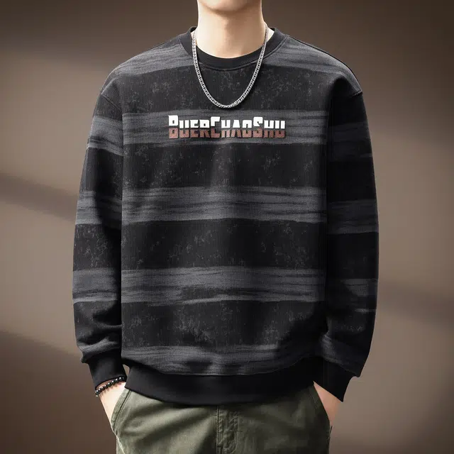 贵色 韩系青少年学院风撞色条纹重磅长袖潮牌高街痞帅日常出行穿搭字母印花设计宽松百搭卫衣 男女同款