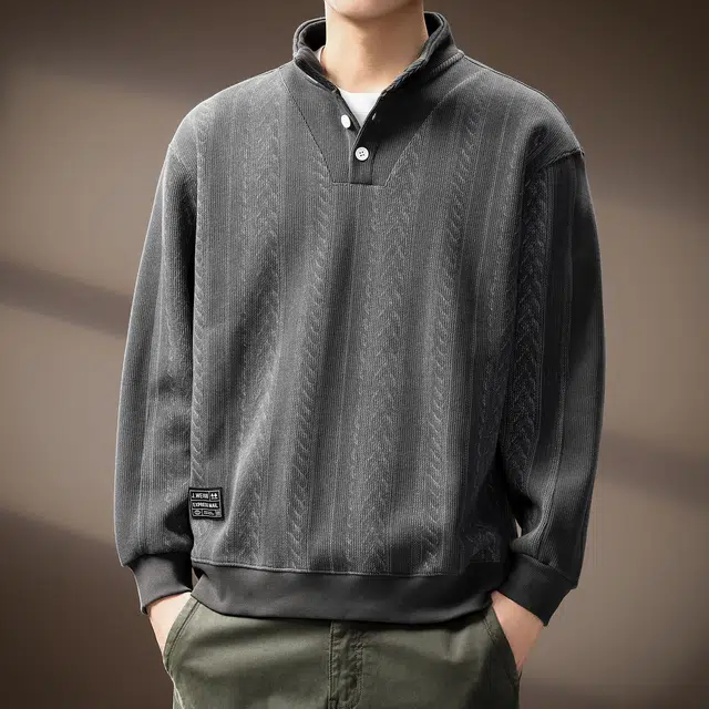 贵色 秋季 日系潮流复古重磅纹理质感立领长袖城市机能风纽扣设计感休闲日系穿搭卫衣 男女同款