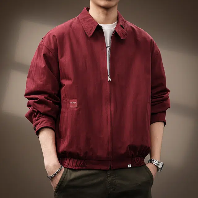 贵色 主题系列 美式复古系列  翻领纯色拉链夹克外套 男款