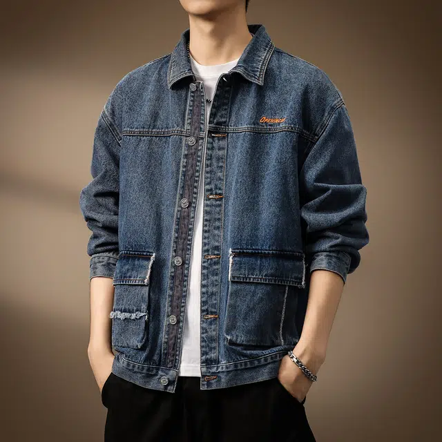 贵色 秋季 美式潮流复古高街痞帅重磅男士潮牌时尚百搭水洗做旧耐磨休闲猎装工装夹克上衣牛仔外套 宽松型 男女同款