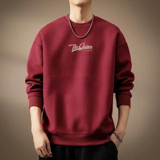 贵色 秋季 时尚潮流百搭美式复古重磅圆领长袖男士潮牌字母印花设计日常出行穿搭休闲上衣衫卫衣 宽松型 男女同款