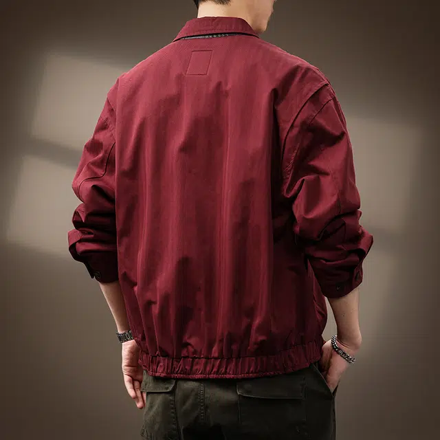 贵色 主题系列 美式复古系列  翻领纯色拉链夹克外套 男款